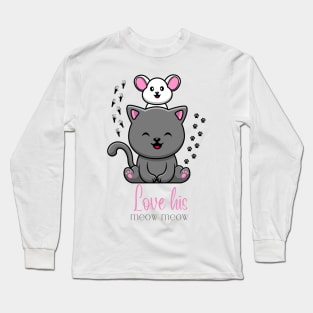 Cute Rat and Cat Couple Sticker Long Sleeve T-Shirt